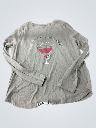 Grey Long Sleeve T-Shirt with 'Eat Drink & Be Merry' Design