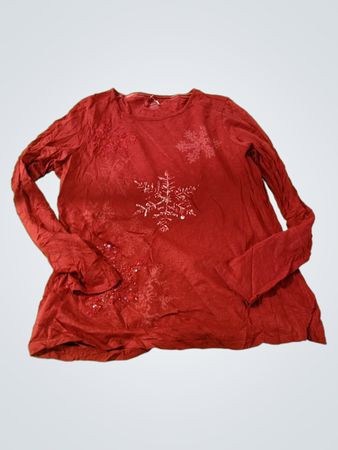 J.Crew Red Snowflake Long Sleeve Top