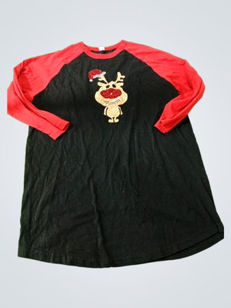 Black and Red Long-Sleeve T-Shirt with Rudolph Design
