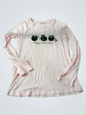 Pink Long-Sleeve Top with Cat Design