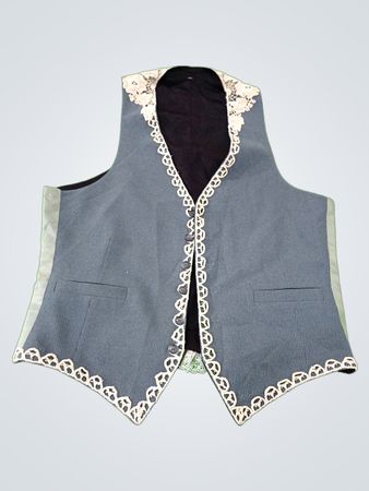 Gray Vest with White Lace Trim