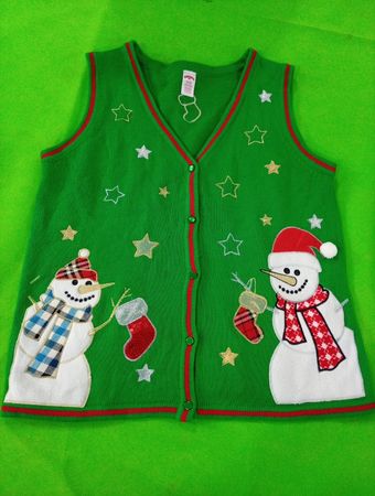 Green Christmas Sweater Vest with Snowmen