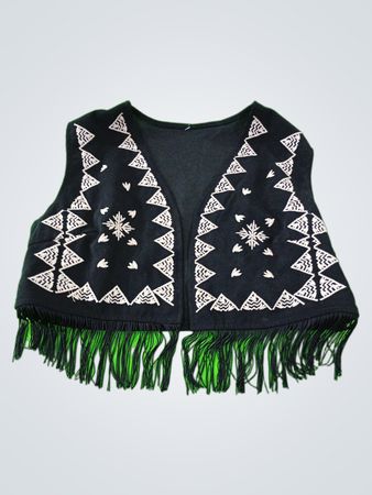 Black Fringed Vest with White Designs