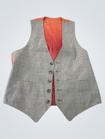 Gray Plaid Vest with Red Lining