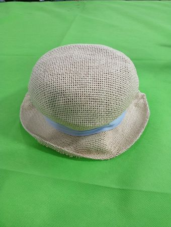 Straw Boonie Hat with Light Blue Ribbon