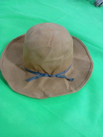 Brown Hat with Blue Ribbon