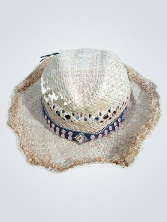 Straw Hat with Rhinestone Band