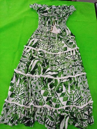 Green and White Patterned Dress
