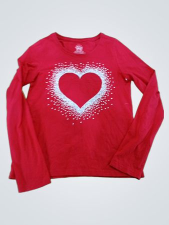Faded Glory Red Long Sleeve Shirt with Heart Design