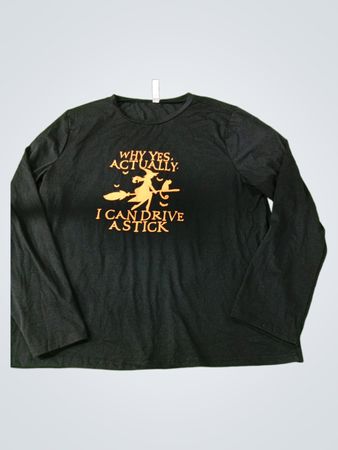 Black Long Sleeve T-Shirt with Orange Graphic