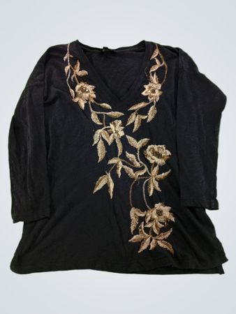 Lucky Brand Floral Embroidered V-Neck Top