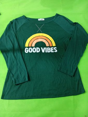 Green Long Sleeve Shirt with Rainbow Graphic