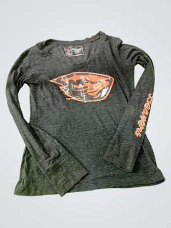 Gray Long-Sleeve T-Shirt with Orange Graphic