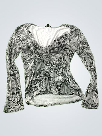 Women's Black and White Floral Long Sleeve Top