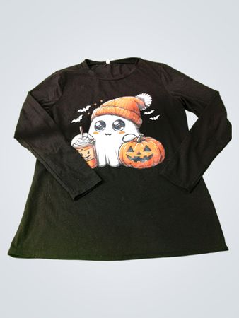 Black Long Sleeve T-Shirt with Halloween Graphic
