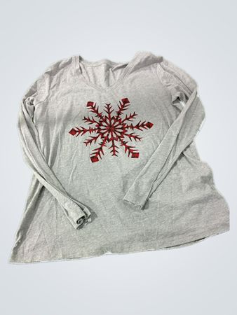 Gray Long-Sleeve T-Shirt with Red Snowflake