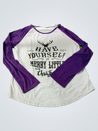 Christmas-themed Purple and Gray Long-sleeve Shirt