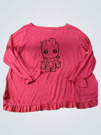 LOFT Pink Long Sleeve Top with Ruffle Hem and Groot Graphic