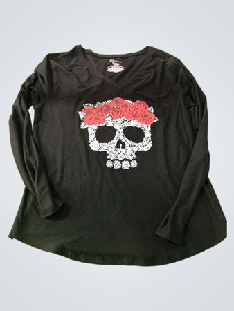 Black Long Sleeve Shirt with Skull Design