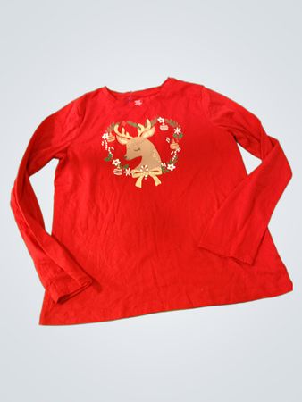 Red Long Sleeve T-Shirt with Reindeer Design