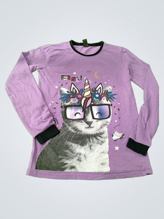 Purple Long Sleeve Shirt with Cat Graphic