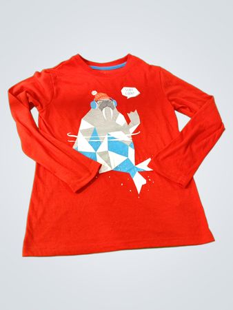 Red Long-Sleeve Shirt with Seal Graphic