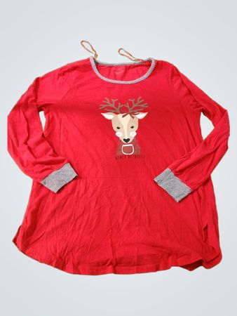 Isaac Mizrahi New York Red Whiskey Reindeer Long Sleeve Top