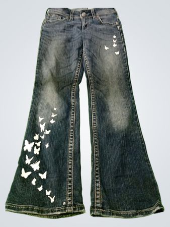 Blue Jeans with Butterfly Design