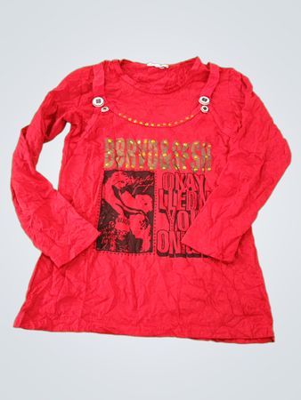 Red Graphic Long Sleeve Top with Rhinestones