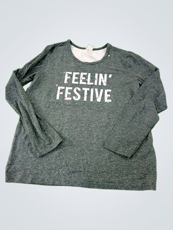 Gray Long-Sleeve T-Shirt with 'Feelin' Festive' Print