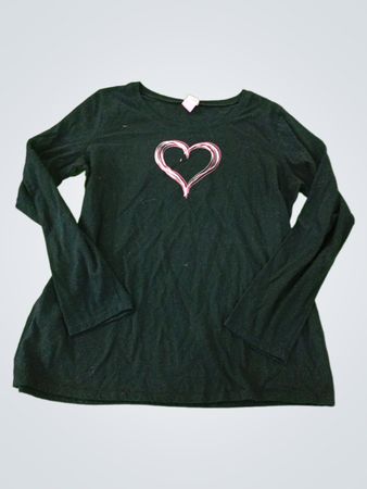 Black Long Sleeve Shirt with Pink Heart