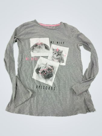 Gray Long-Sleeve Girl's T-Shirt with Unicorn Design