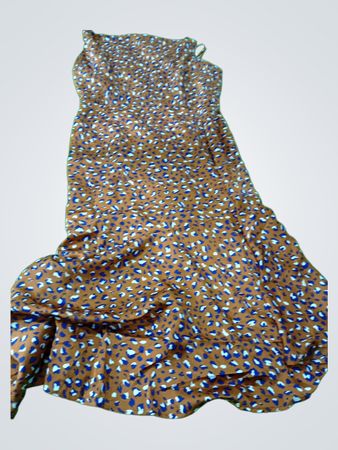 Brown Dress with Blue and White Spots