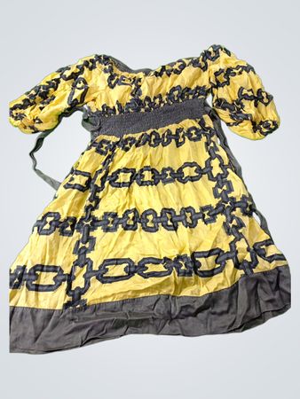 Yellow and Gray Chain Pattern Dress