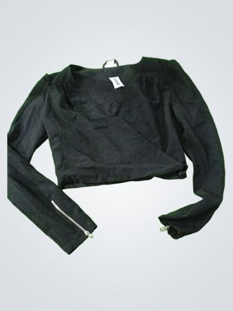 Bebe Black Cropped Long Sleeve Top with Zipper Detail