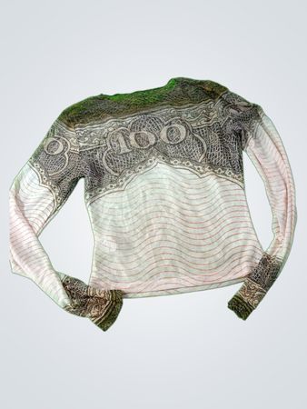 Sheer Long Sleeve Top with Money Print