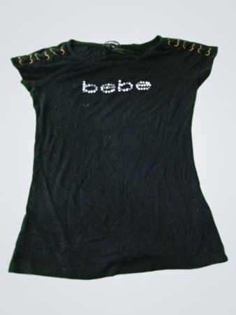 Bebe Black Rhinestone Logo T-Shirt