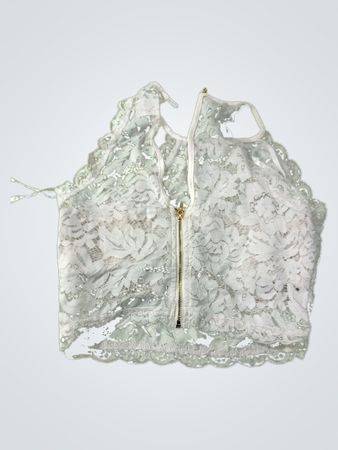 Bebe White Lace Cropped Halter Top