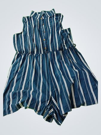 Blue and White Striped Sleeveless Dress