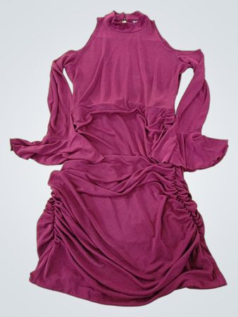 Bebe Purple Ruched Cold Shoulder Dress