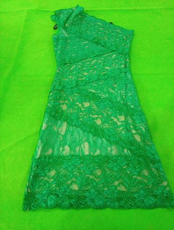 Bebe Green Lace One-Shoulder Dress
