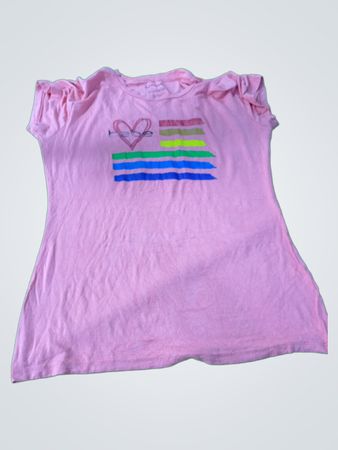 Pink Girl's T-Shirt with Ruffled Sleeves and Rainbow Design