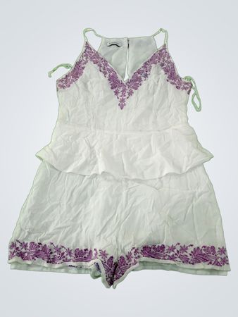 White Romper with Purple Embroidery