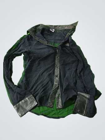 Black Blouse with Leather Trim