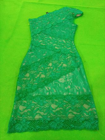 Bebe Green Lace One-Shoulder Dress