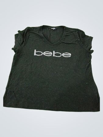 Bebe Sport V-Neck T-Shirt with Rhinestone Logo