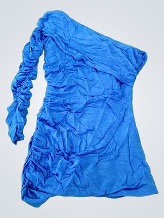 Blue Ruched One-Sleeve Dress