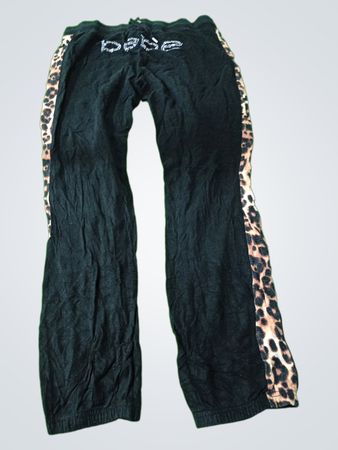 bebe Black Pants with Leopard Stripe