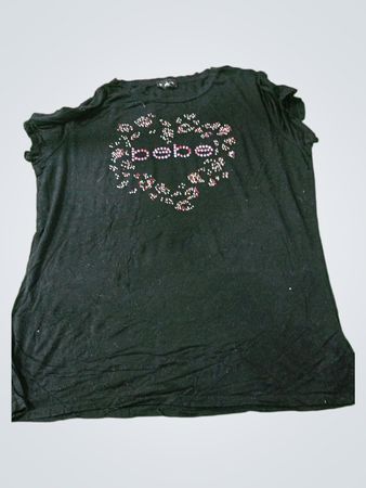 Black T-Shirt with Rhinestone Heart Design