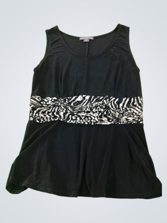 COVINGTON Women's Black Sleeveless Top with Zebra Print Waist